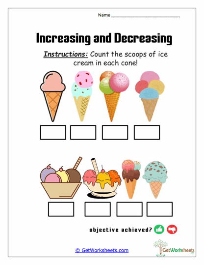Decreasing and Increasing Patterns Worksheets