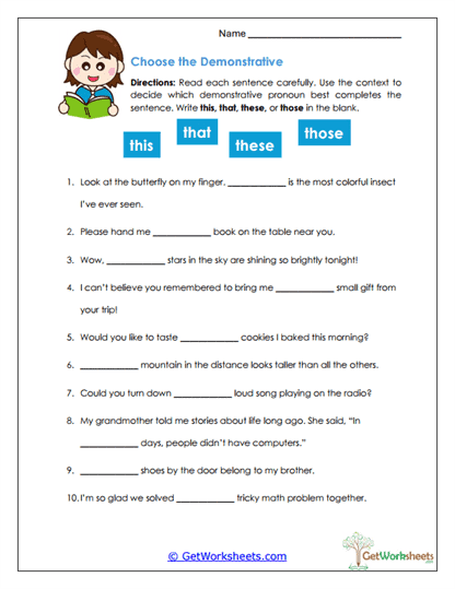 Choose the Demonstrative Worksheet