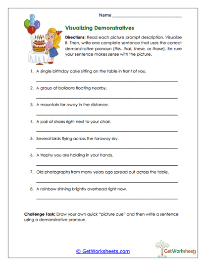 Visualizing Demonstratives Worksheet