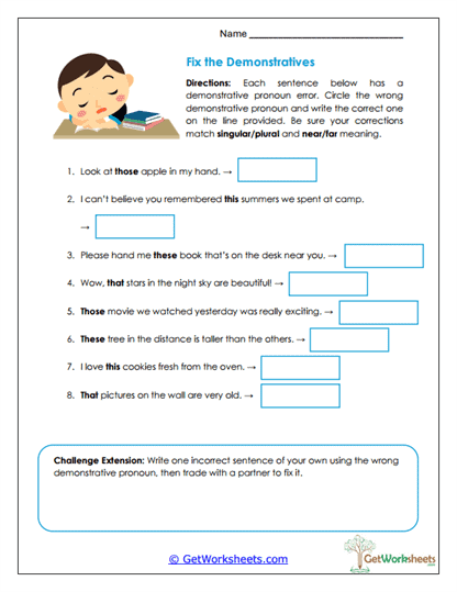 Fix the Demonstratives Worksheet