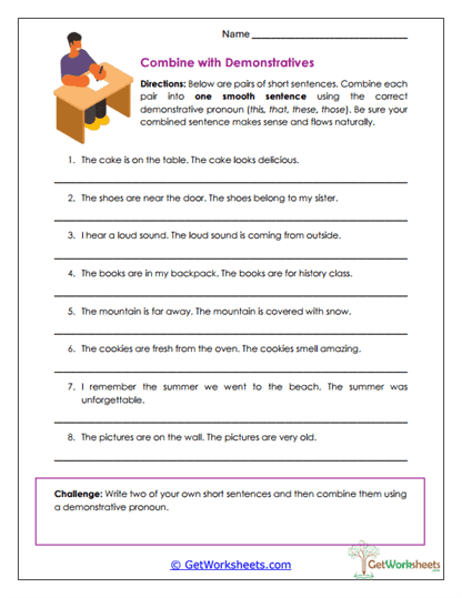 Combine with Demonstratives Worksheet