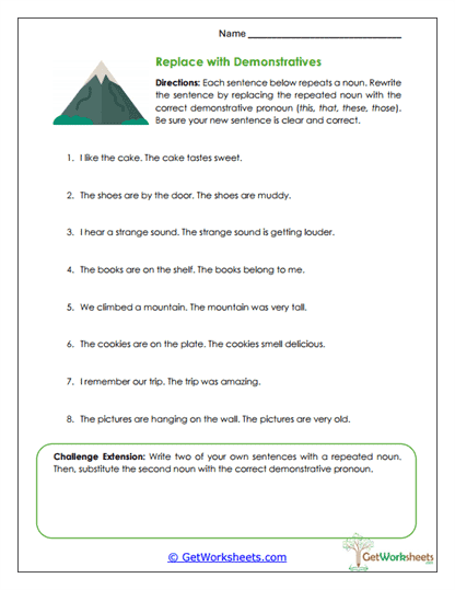 Replace with Demonstratives Worksheet