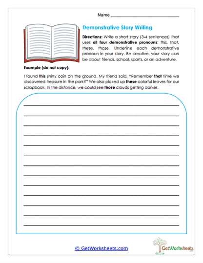 Demonstrative Story Writing Worksheet
