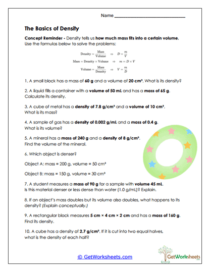 Basics of Density Worksheet