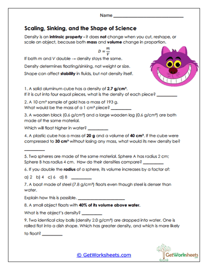 Shape and Density Worksheet