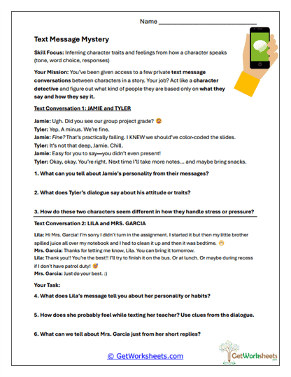 Describing Characters Worksheets