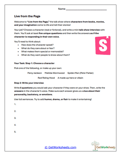 Live from the Page Worksheet