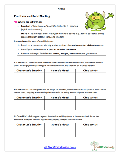 Describing Emotions Worksheets
