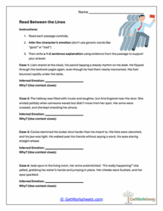 Between the Lines Worksheet - Inferring Emotion from Context