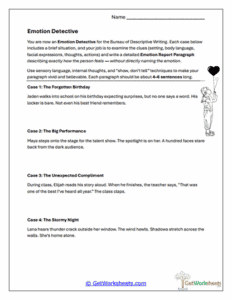 Emotion Detective Worksheet - Inference & Descriptive Writing