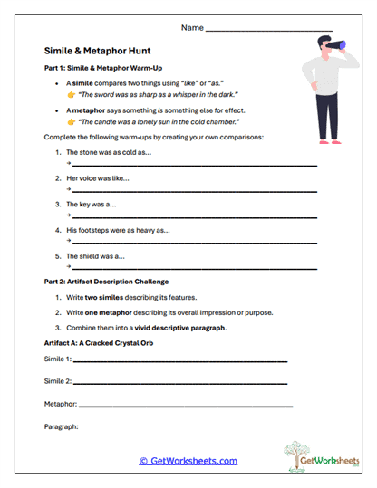 Simile and Metaphor Hunt Worksheet
