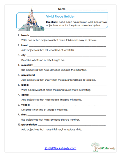Vivid Place Builder Worksheet
