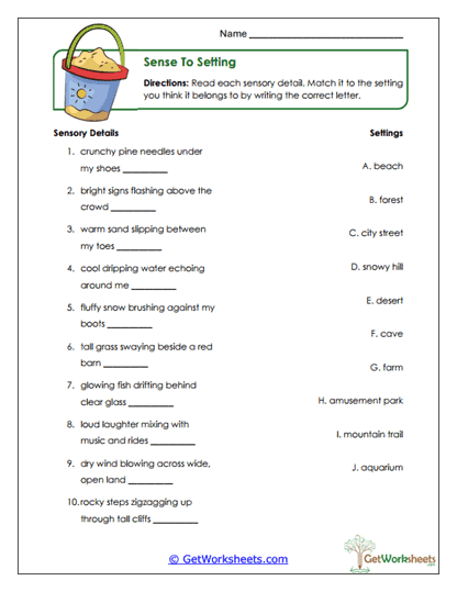 Sense-to-Setting Match Worksheet