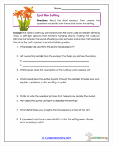 Spot the Setting Worksheet - Analyzing Descriptive Writing