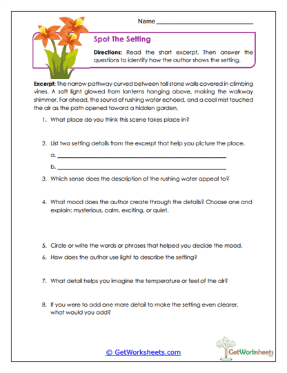 Spot the Setting Worksheet
