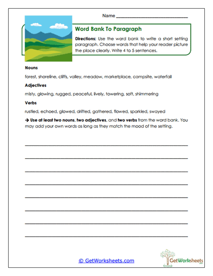 Word Bank Paragraph Worksheet