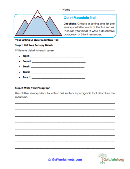 Quiet Mountain Trail Worksheet
