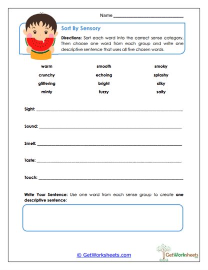 Sensory Word Sort Worksheet