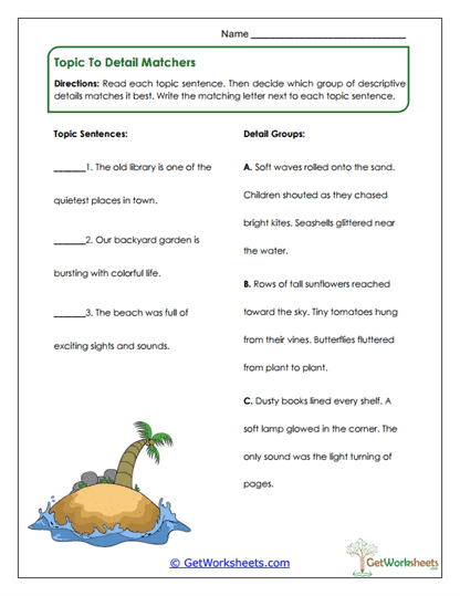 Topic-to-Detail Matching Worksheet