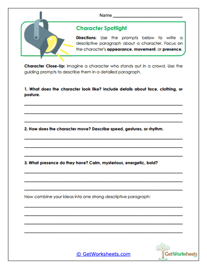 Character Spotlight Worksheet