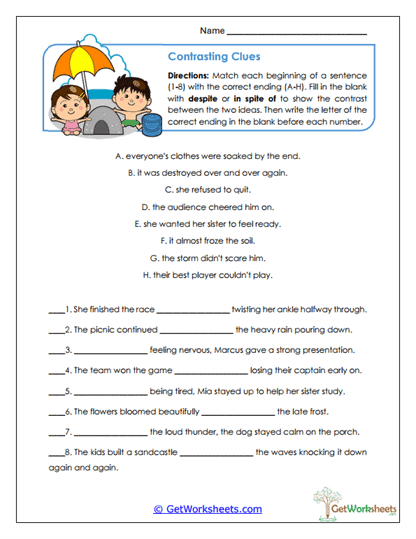 Contrasting Clues Worksheet