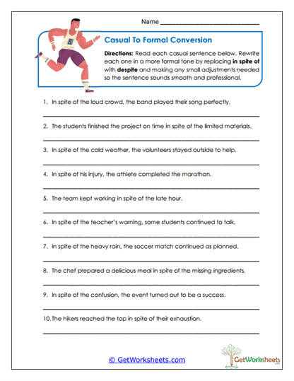 Casual to Formal Conversion Worksheet