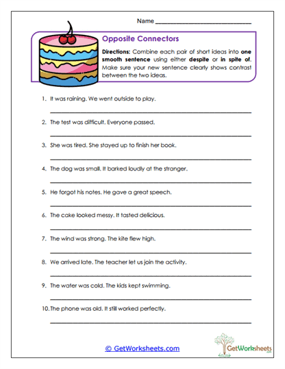 Opposite Connectors Worksheet