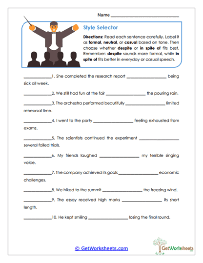 Style Selector Worksheet