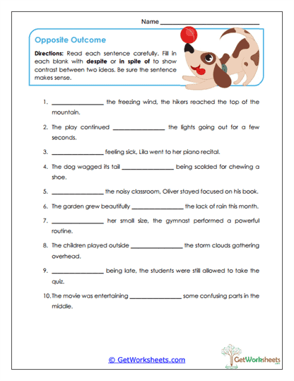Opposite Outcome Worksheet