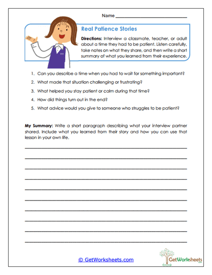 Real Patience Stories Worksheet