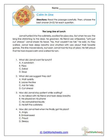 Calm in Line Worksheet