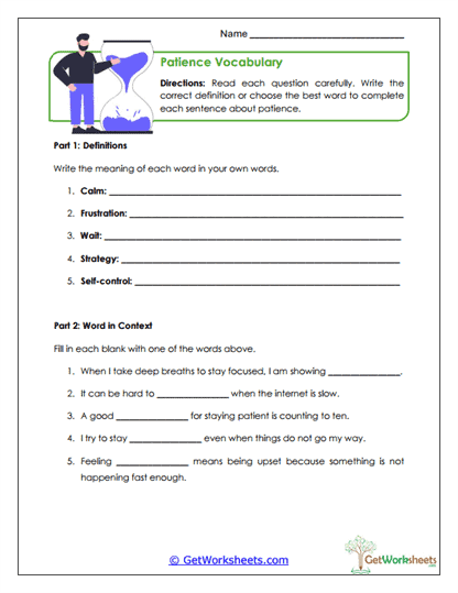 Patience Vocabulary Worksheet