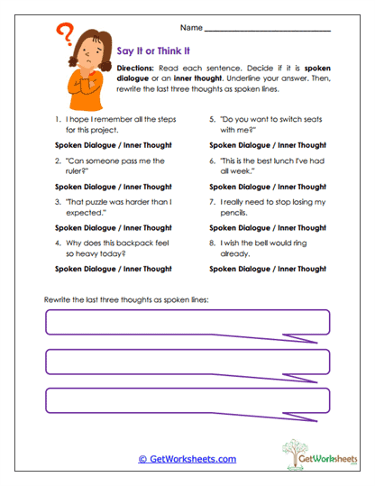 Say It or Think It Worksheet