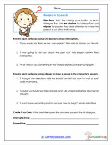Dialogue Practice Worksheet Answer Key Breaks in Speech Worksheet - Punctuating Dialogue