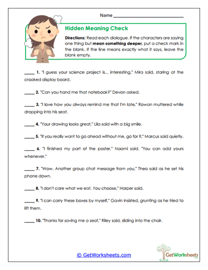 Hidden Meaning Check Worksheet