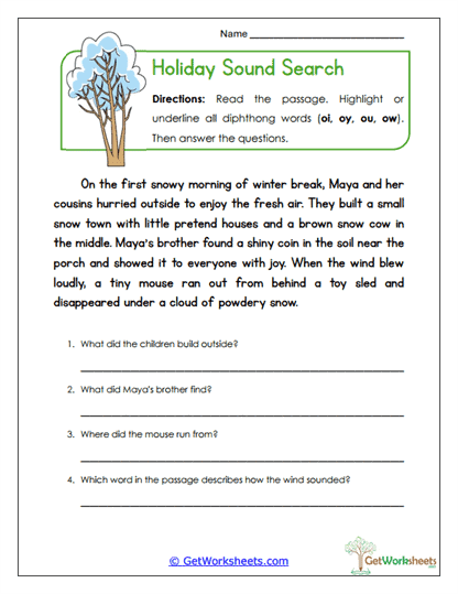 Diphthong Worksheets