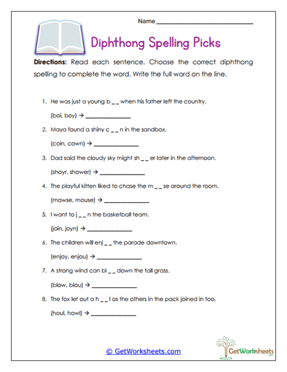 Spelling Picks Worksheet