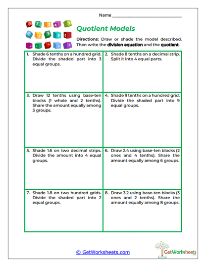 Quotient Models Worksheet