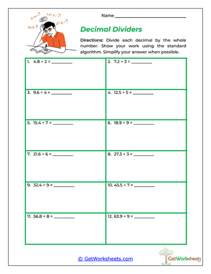 Decimal Dividers Worksheet