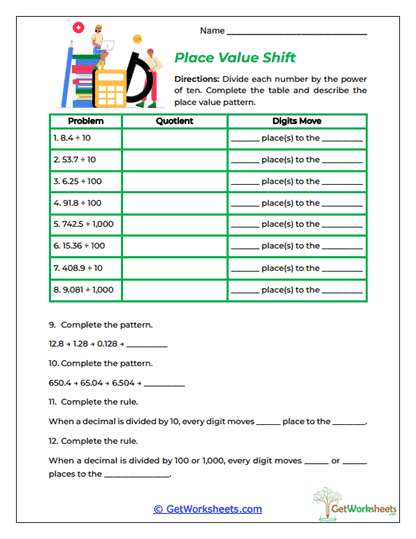 Place Value Shift Worksheet