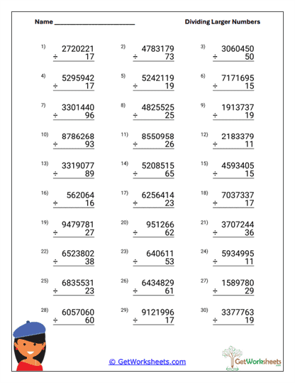 High-Digit Long Division Worksheet