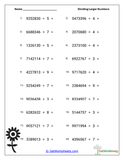 Multi-Digit Split Computation Worksheet