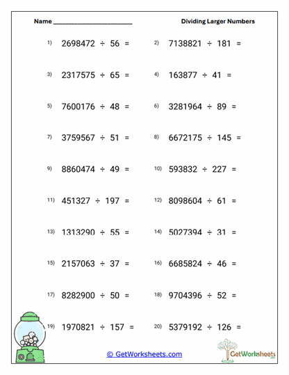 Complex Long Division Worksheet