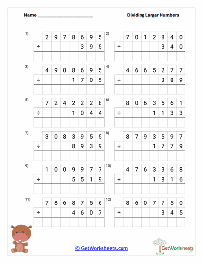Long Separation Grid Practice Worksheet