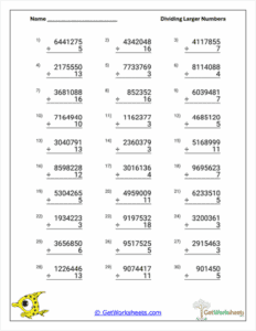 Dividing Large Numbers Using Estimation Worksheet.pdf Multi-Digit Disunion Applications Worksheet - Long Division Mastery
