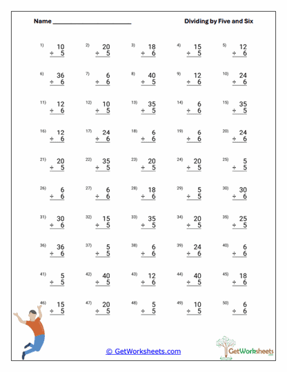 Basic Division Facts Worksheet