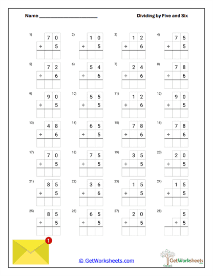 Boxed Quotient Practice Worksheet