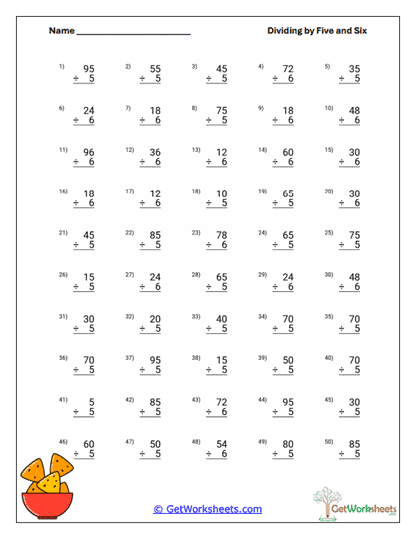 Division Practice Set Worksheet