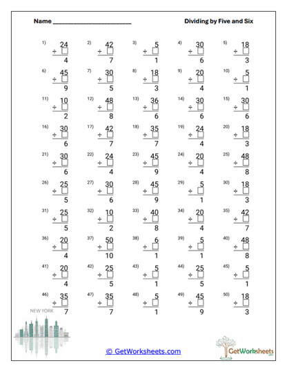 Mixed Division Facts Worksheet