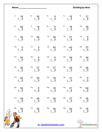 Nine Division Basics Worksheet
